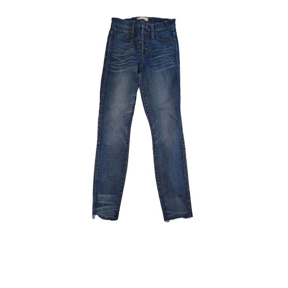 Madewell Button Fly Women's High Rise Skinny Size 25 Raw Hem Blue Jeans - Picture 1 of 10